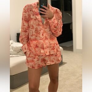 Zara Pink Coral Printed Pajama Set